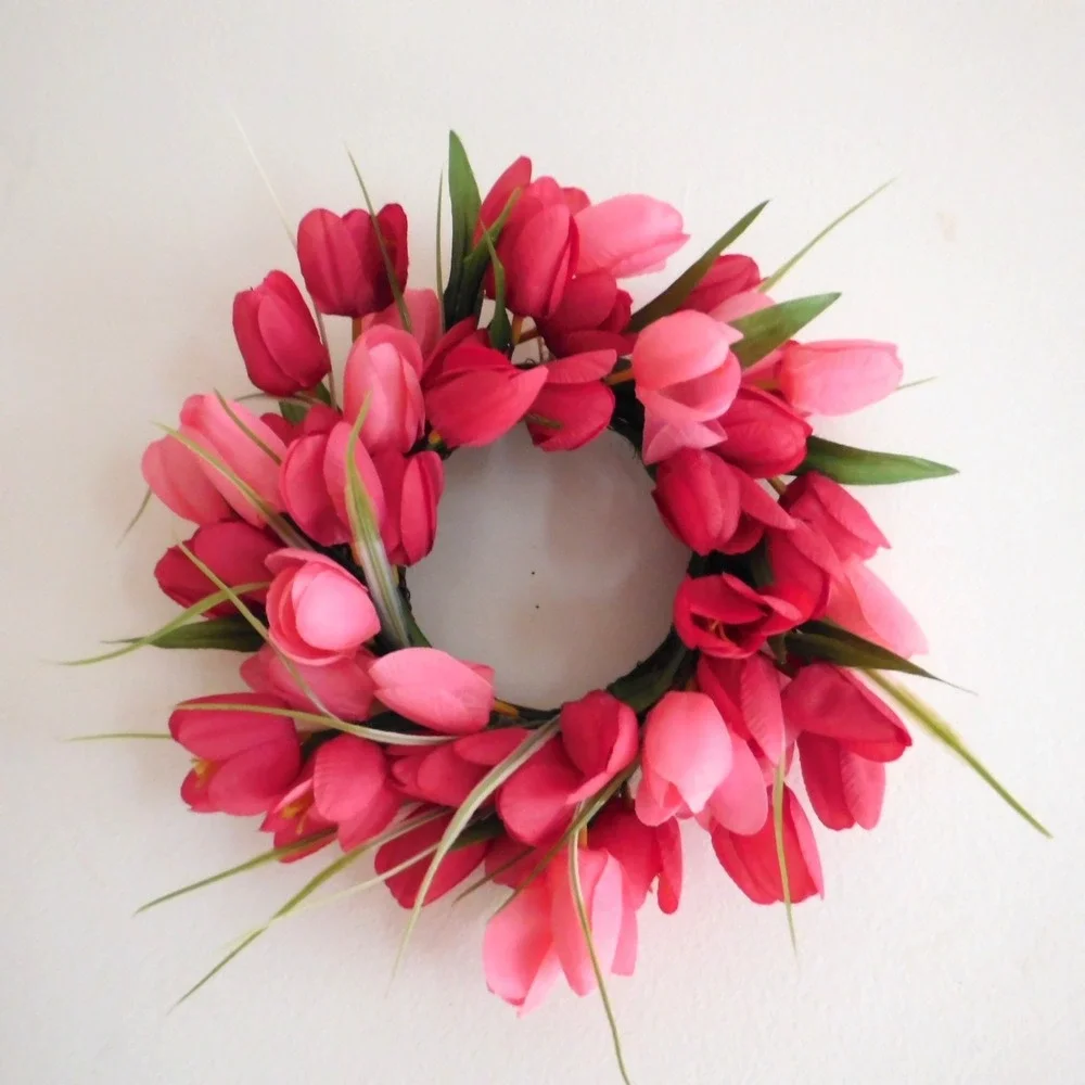 Artificial Tulip Pink Red mini Wreath 12